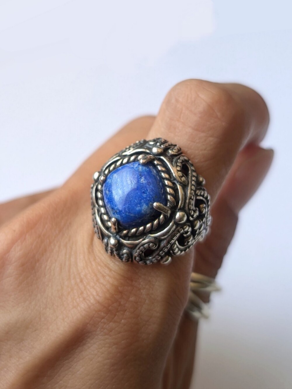 Carolyn Pollack Relios Sterling Silver Lapis Lazuli Openwork Scroll Swirls Ring